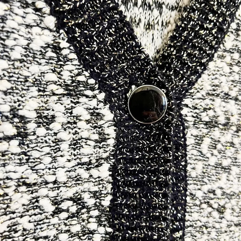 JM COLLECTION Black White Boucle Metallic Cardigan Sweater Size M